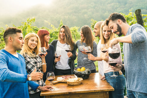 young people on a winery tour